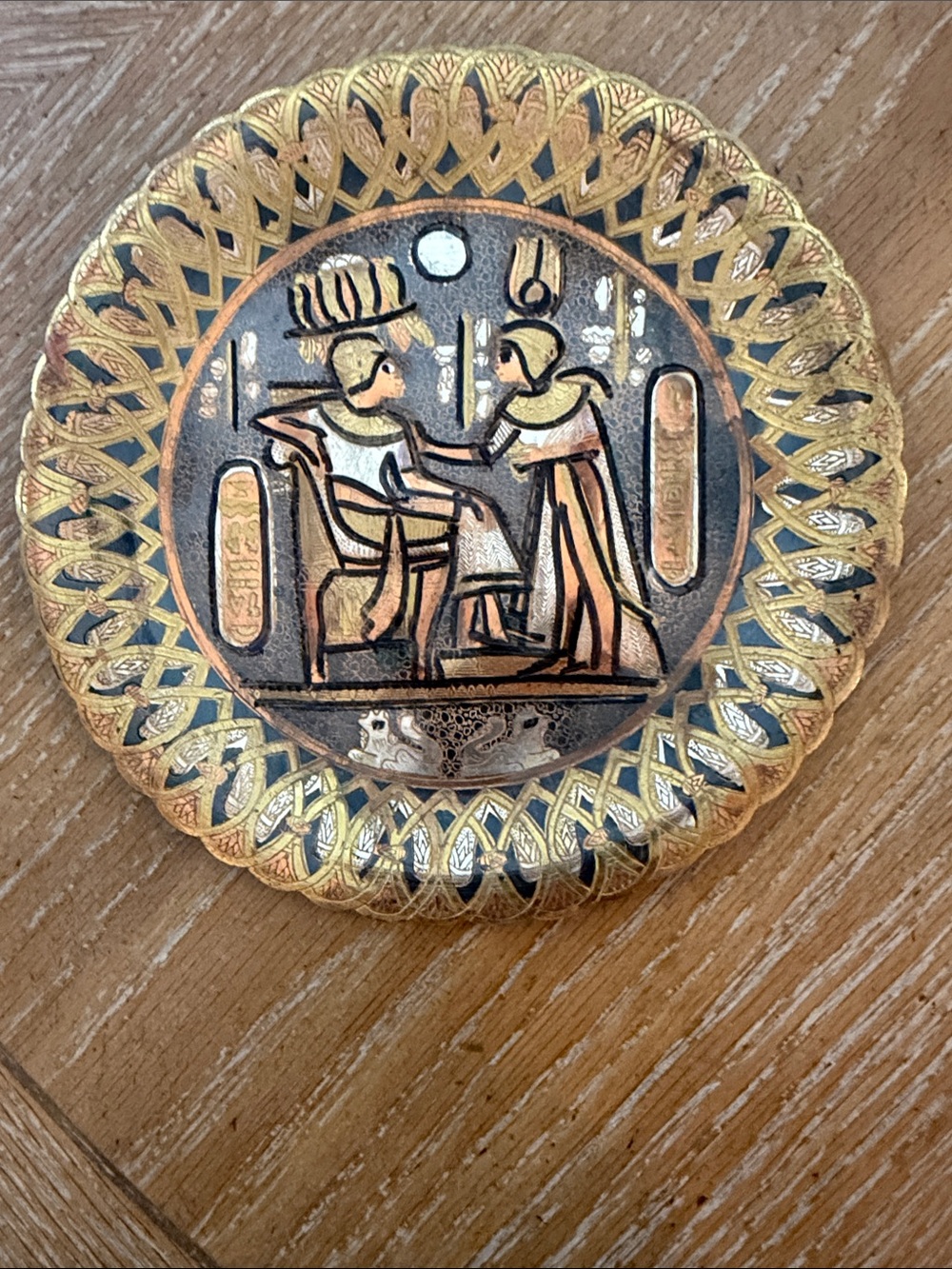 Egyptian-Style Gold and Black Decorative Wall Plaque - copper and hand painted